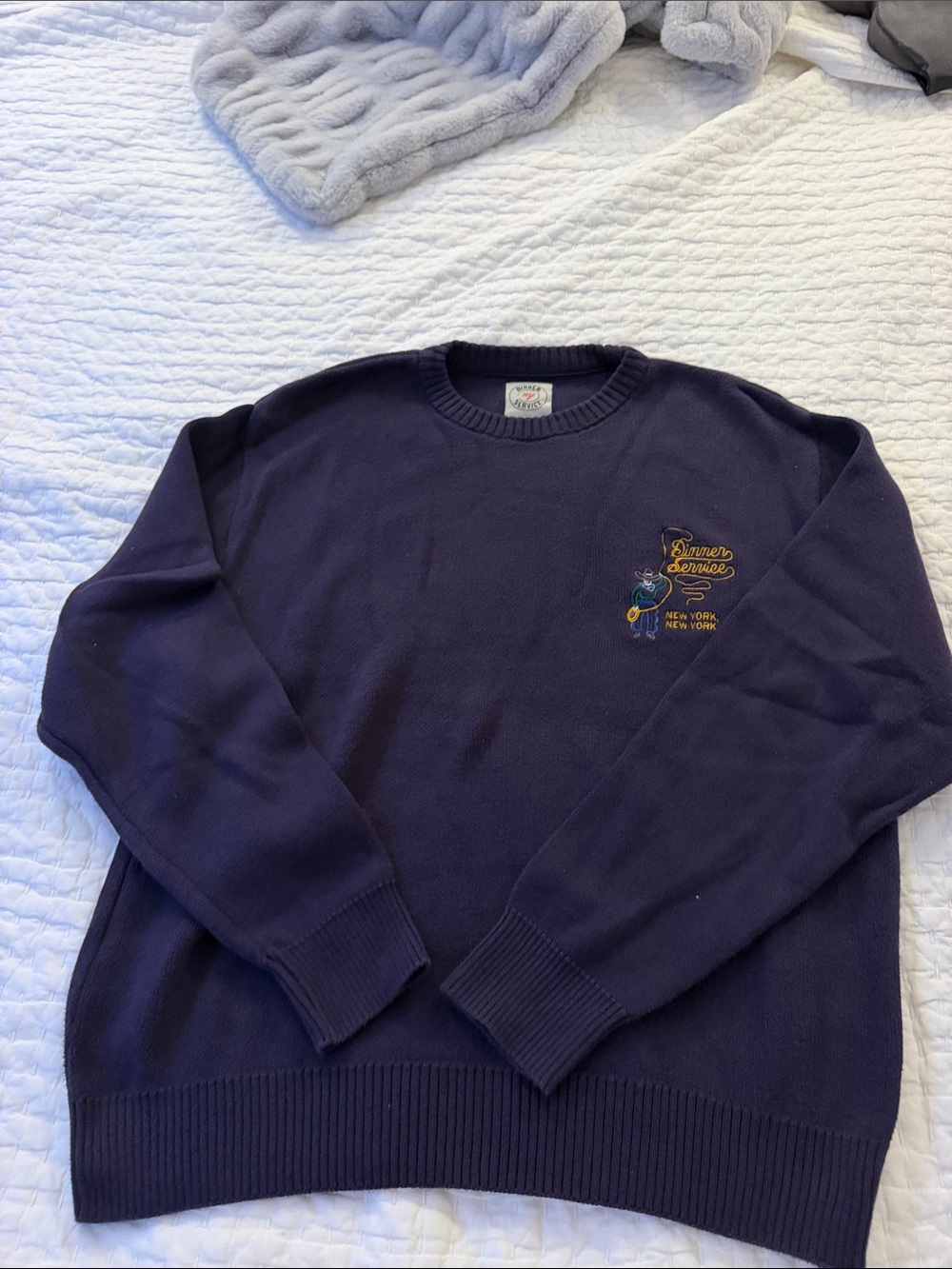 Men's Dinner Serivce Navy Crewneck Sweater with Embroidered Logo